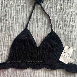 Sadie and Sage black hand crocheted bikini top. Size medium.